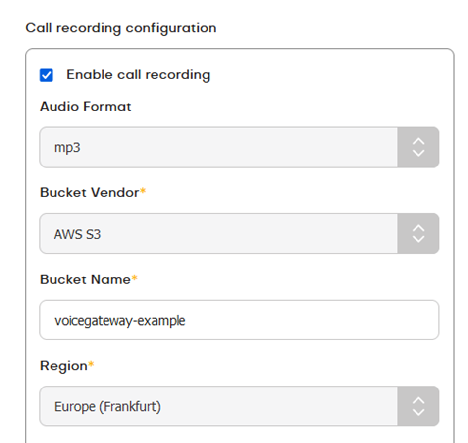 Call Recording Config
