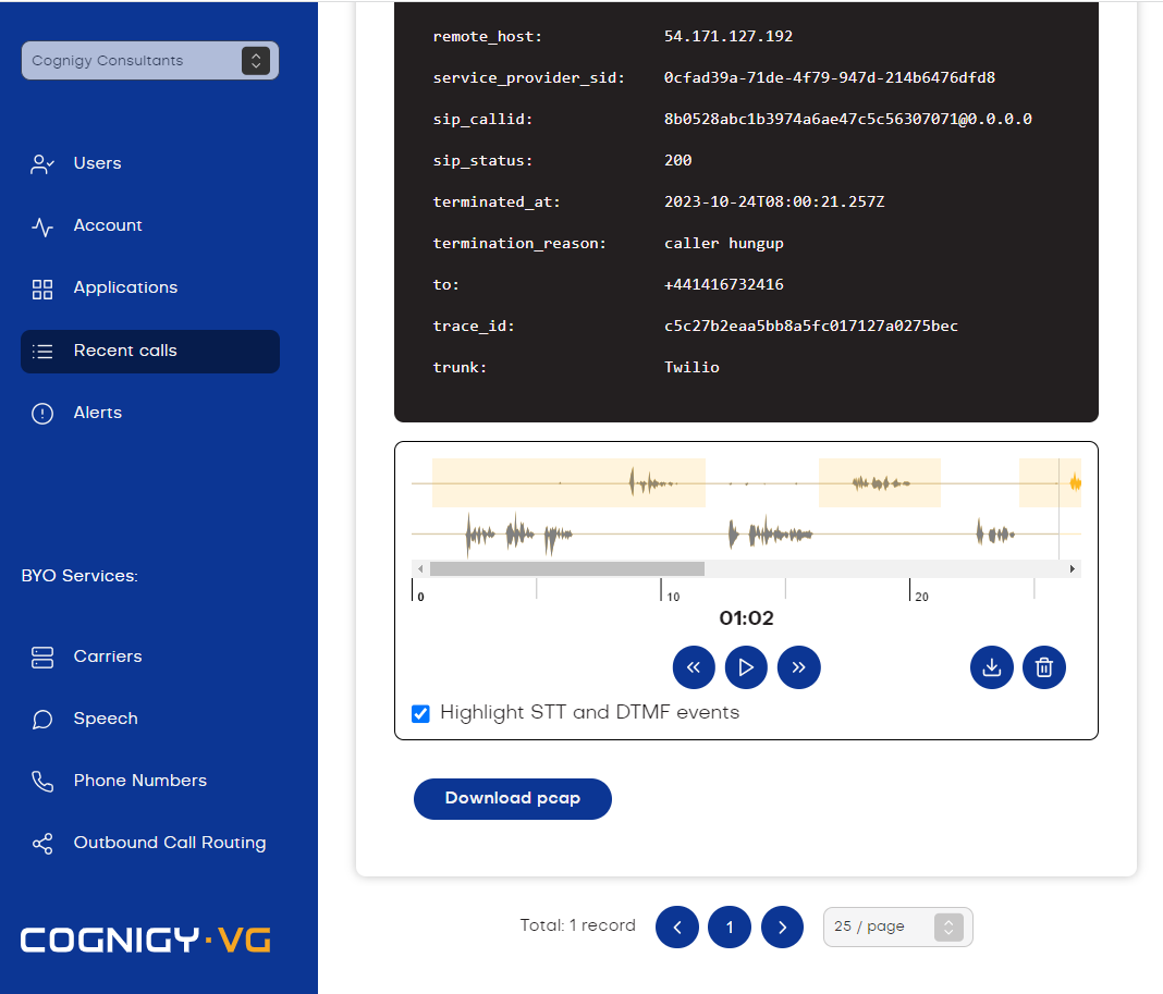 Call Tracing - Cognigy.AI