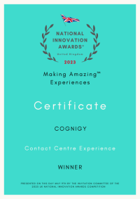 Cognigys Certificate - 2023 UK National Innovation Awards_Hero Image_article